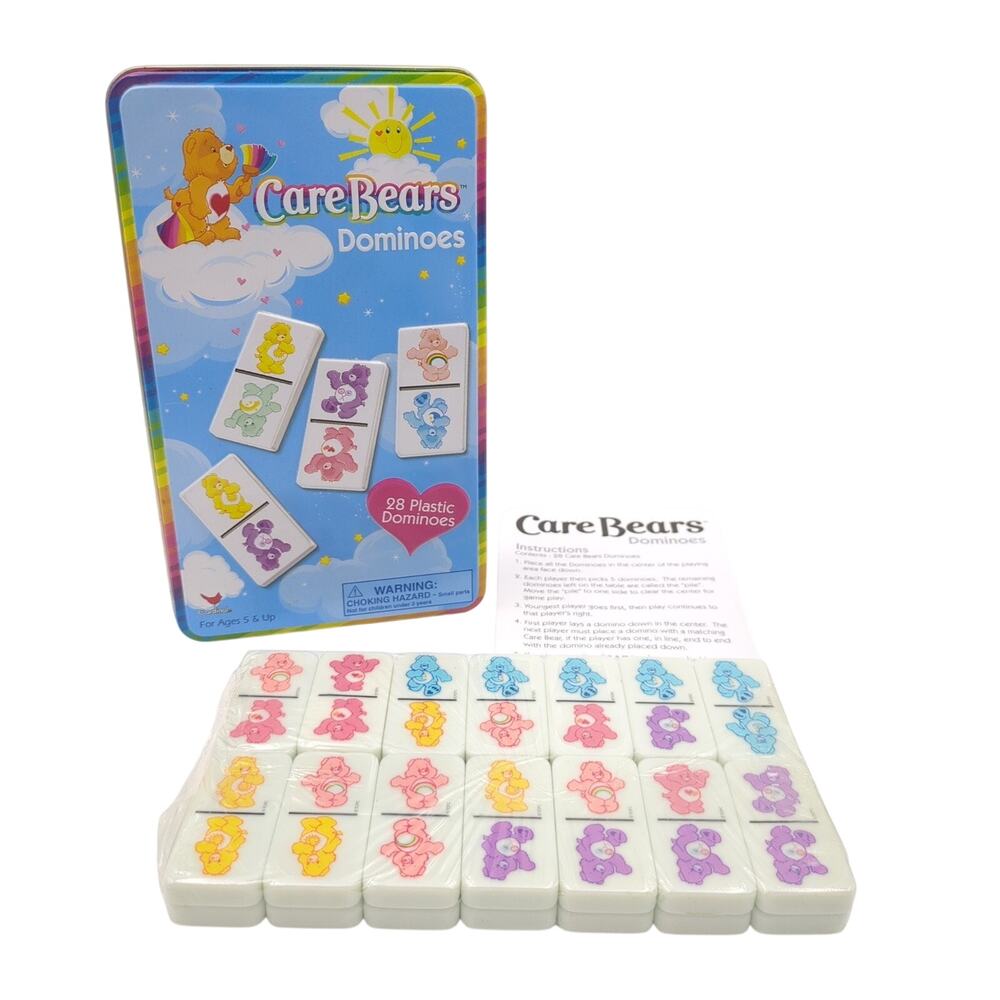 Care Bears Dominoes Game Set in Collectible Tin Box 28 Plastic Pieces Ages 5+